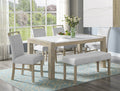 Hazel dining table with six matching chairs from BoxDrop Suwanee Hazel dining group, wood finish and modern design.