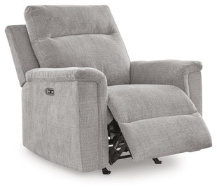 Ashley Barnsana Power Recliner in open position, showing plush fabric upholstery and ergonomic design for comfortable seating.