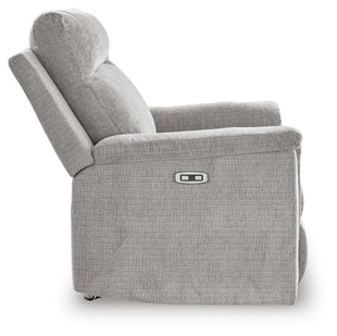 Ashley Barnsana Power Recliner with plush brown upholstery and side pocket, featuring a comfortable, modern recline design.