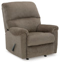 Ashley Stonemeade manual rocker recliner with plush fabric and padded armrests, shown from a side angle in a closed position.