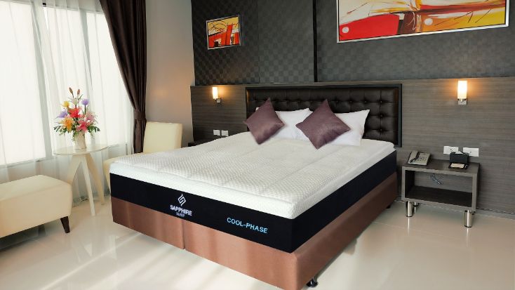SapphireSleep Thermic Cool-Phase mattress showing a sleek, modern design with cooling fabric and supportive foam layers.