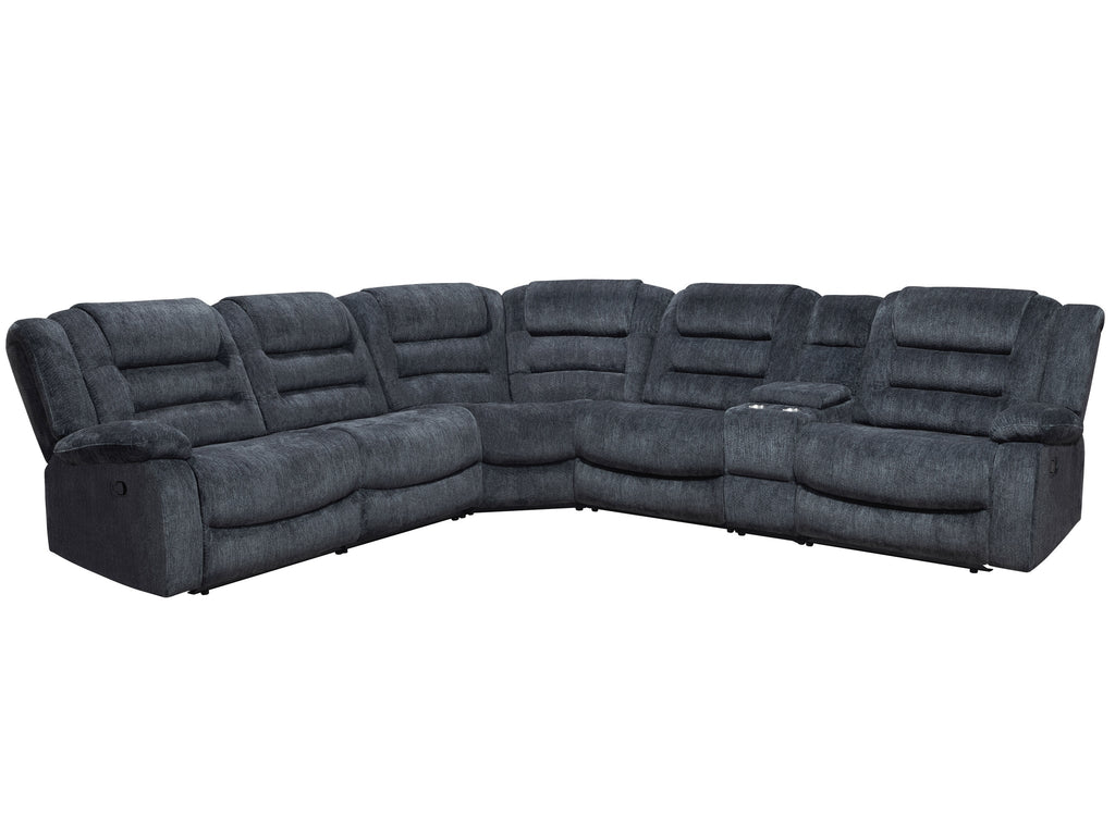 Six-piece Parker House manual reclining sectional sofa with plush cushions and modern design, shown in a cozy living room setting.
