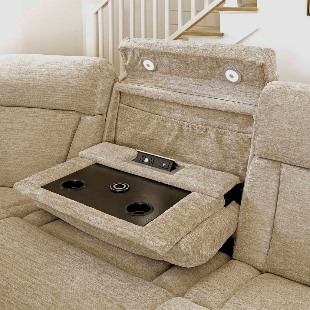 Open view of the Parker House 6-piece power reclining sectional sofa showcasing plush cushions and reclining features.