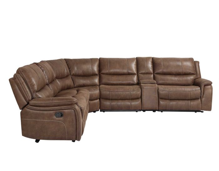 Six-piece manual reclining sectional sofa by Steve Silver with plush cushions and neutral fabric upholstery, shown in a living room setting.
