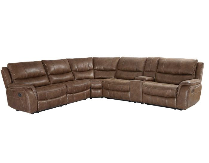 Six-piece manual reclining sectional sofa by Steve Silver with plush cushions and fabric upholstery, shown in a living room setting.