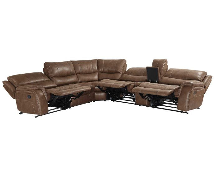 Six-piece manual reclining sectional sofa by Steve Silver, featuring plush cushions and fabric upholstery in neutral tones.