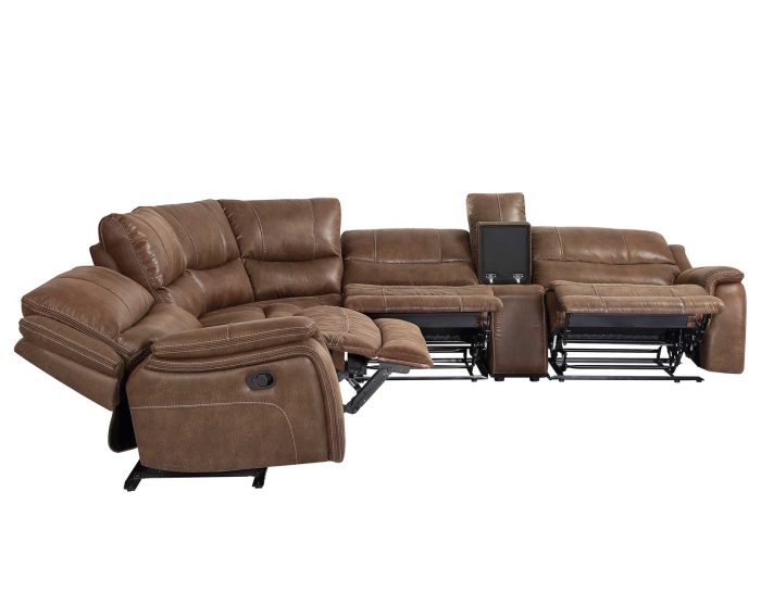 Six-piece manual reclining sectional sofa by Steve Silver with plush cushions and neutral fabric, shown in a living room setting.