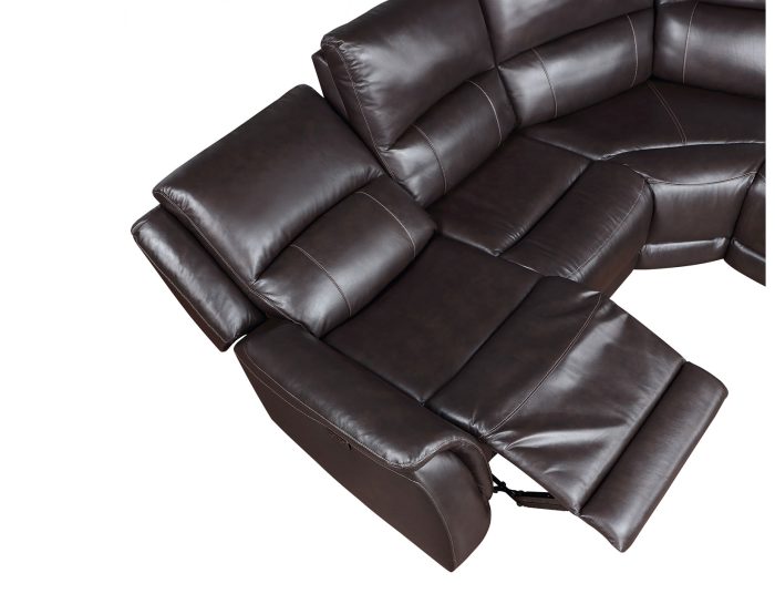 Six-piece brown leather power reclining furniture set by Steve Silver, featuring plush sofas and recliners for comfortable seating.