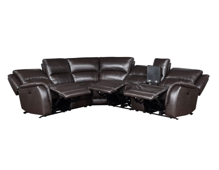 Six-piece brown leather power reclining furniture set by Steve Silver, featuring plush cushions and modern design.
