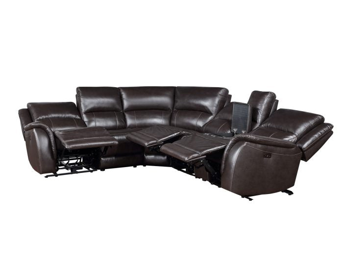 Brown leather 6-piece power reclining furniture set by Steve Silver with plush cushions and modern design.