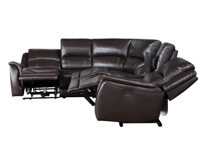 Brown leather 6-piece power reclining furniture set by Steve Silver with plush cushions and modern design.