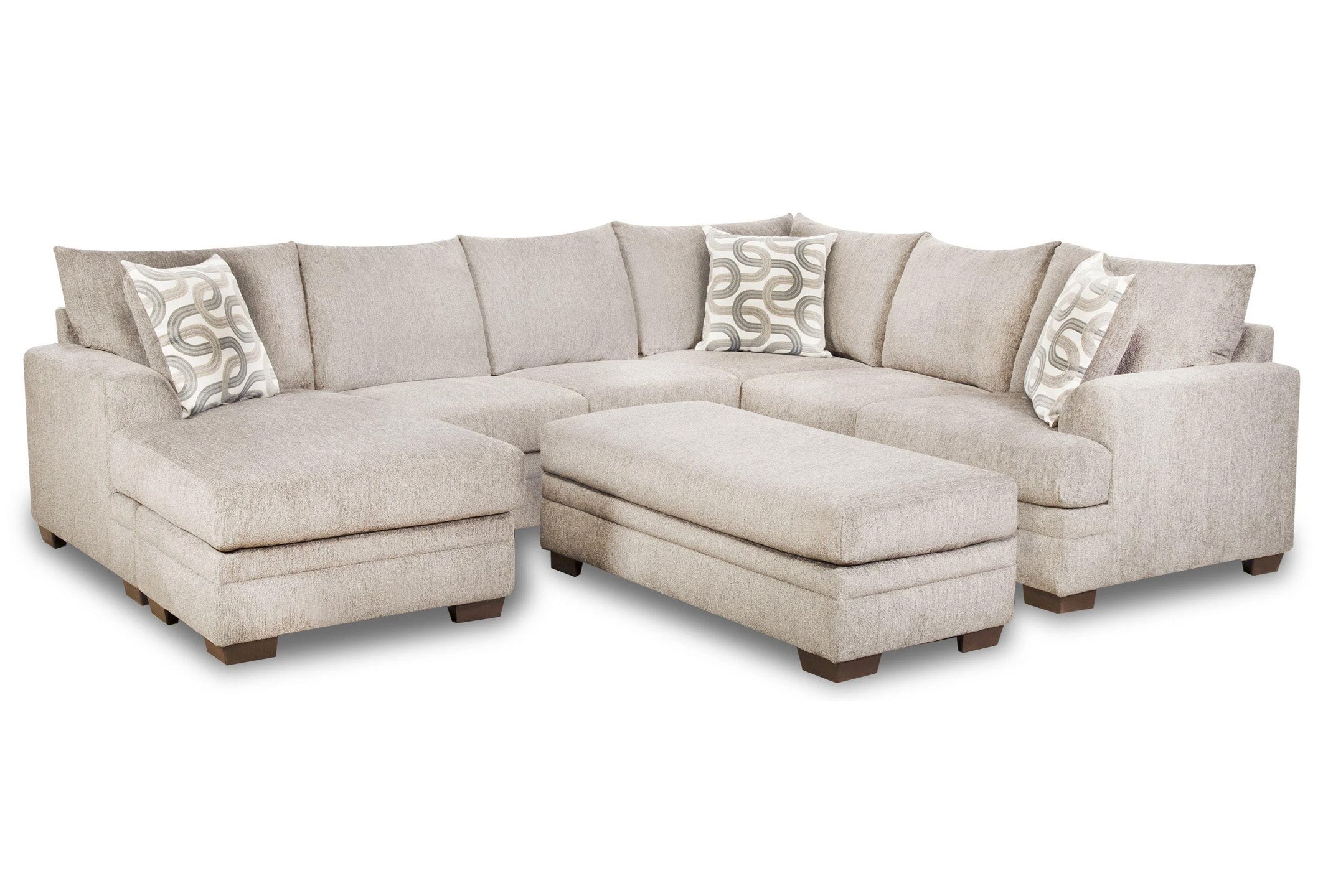Ashley Cream U-Shaped Sectional sofa with plush cushions and wide armrests, shown in a cozy living room setting.