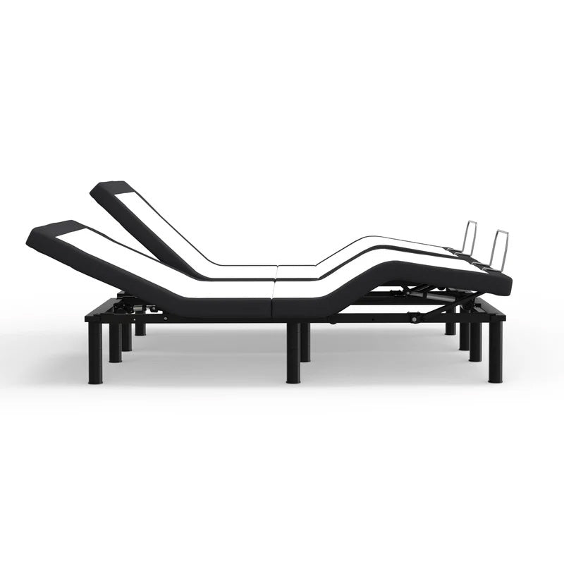 BoxDrop Suwanee adjustable base with head and foot elevation controls, showcasing a modern black bed frame with remote.