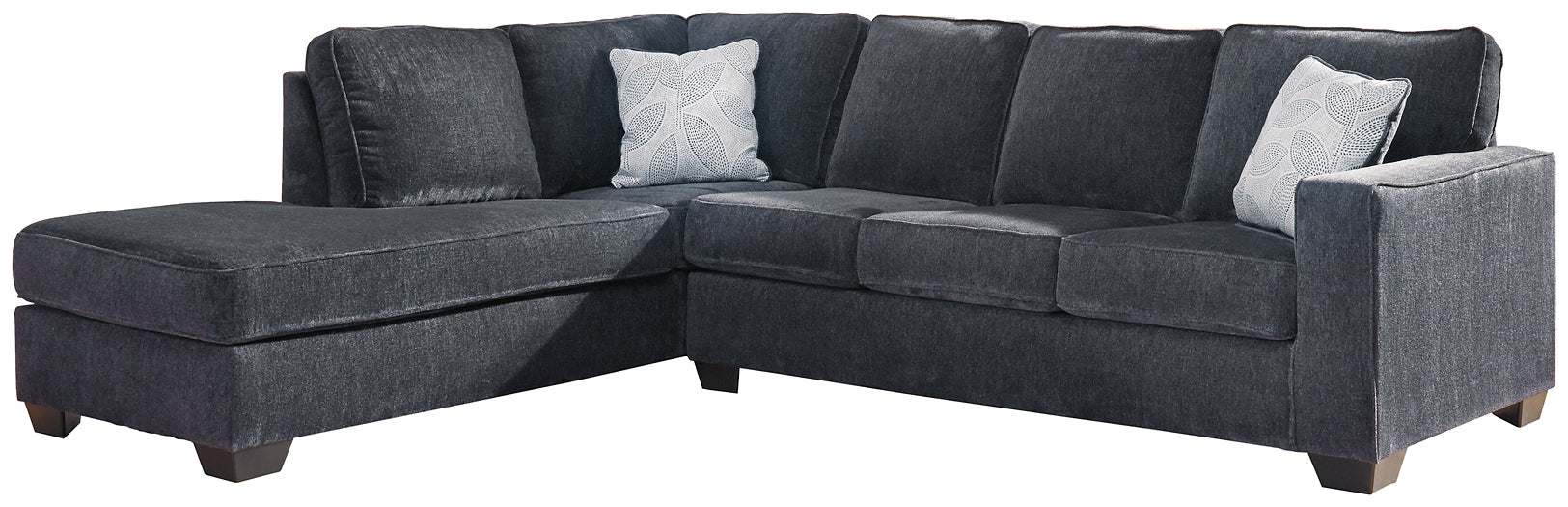Slate grey Ashley L-shaped sleeper sectional sofa in a studio setting, showcasing its modern design and spacious seating.