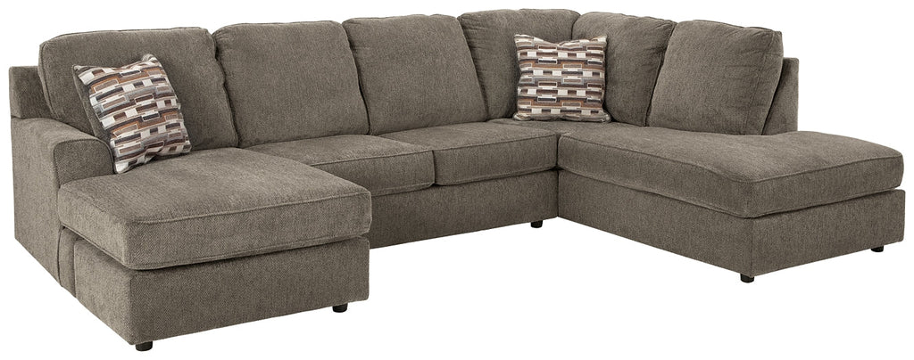 Brown Ashley U-shaped sectional sofa with plush cushions and modern design, shown in a stylish living room setting.
