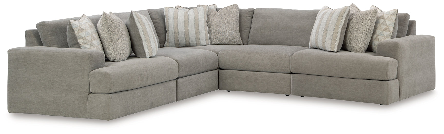 Grey Ashley L-shaped sectional sofa in a modern living room with plush cushions and sleek design.