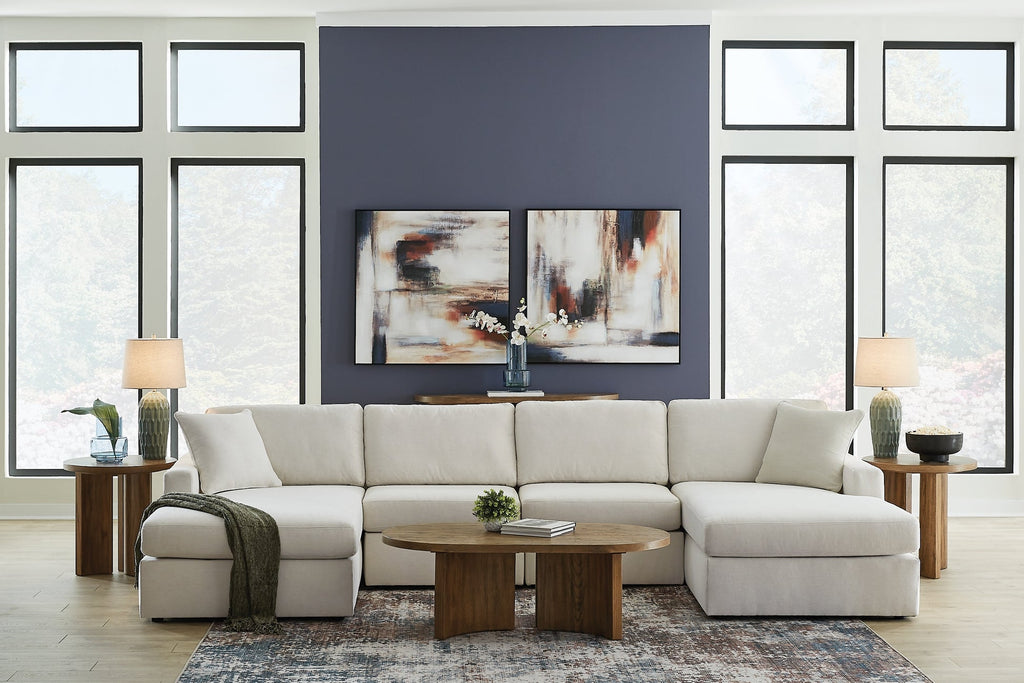 Cream Ashley modular U-shaped sectional sofa with plush cushions and modern design, shown in a stylish living room setting.